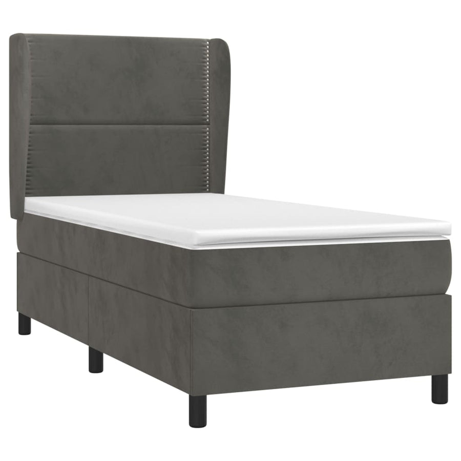 Boxspring Met Matras Fluweel Donkergrijs 100 x 200 cm Effen met spijkers