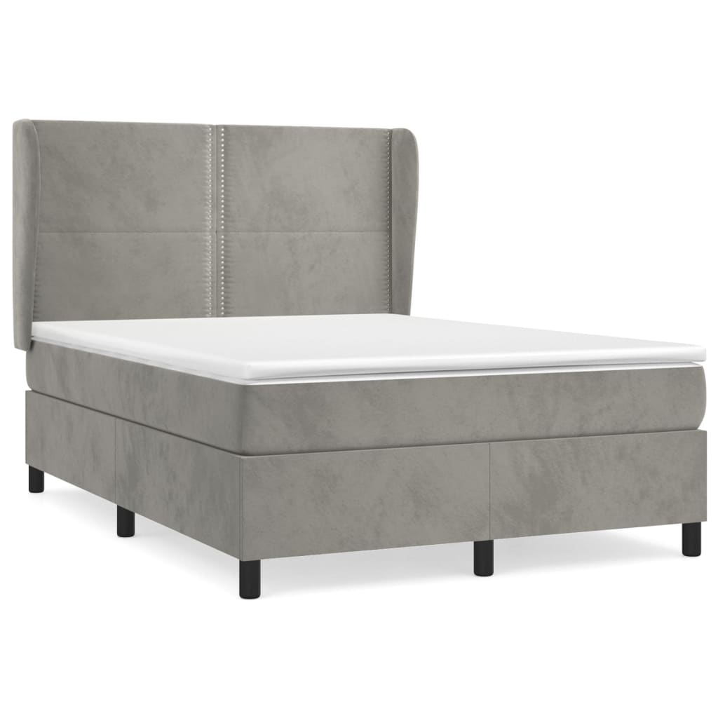 Boxspring Met Matras Fluweel Lichtgrijs 140 x 190 cm Effen met spijkers