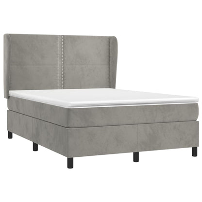Boxspring Met Matras Fluweel Lichtgrijs 140 x 190 cm Effen met spijkers