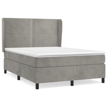 Boxspring Met Matras Fluweel Lichtgrijs 140 x 200 cm Effen met spijkers
