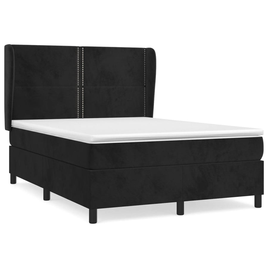 Boxspring Met Matras Fluweel Zwart 140 x 200 cm Effen met spijkers