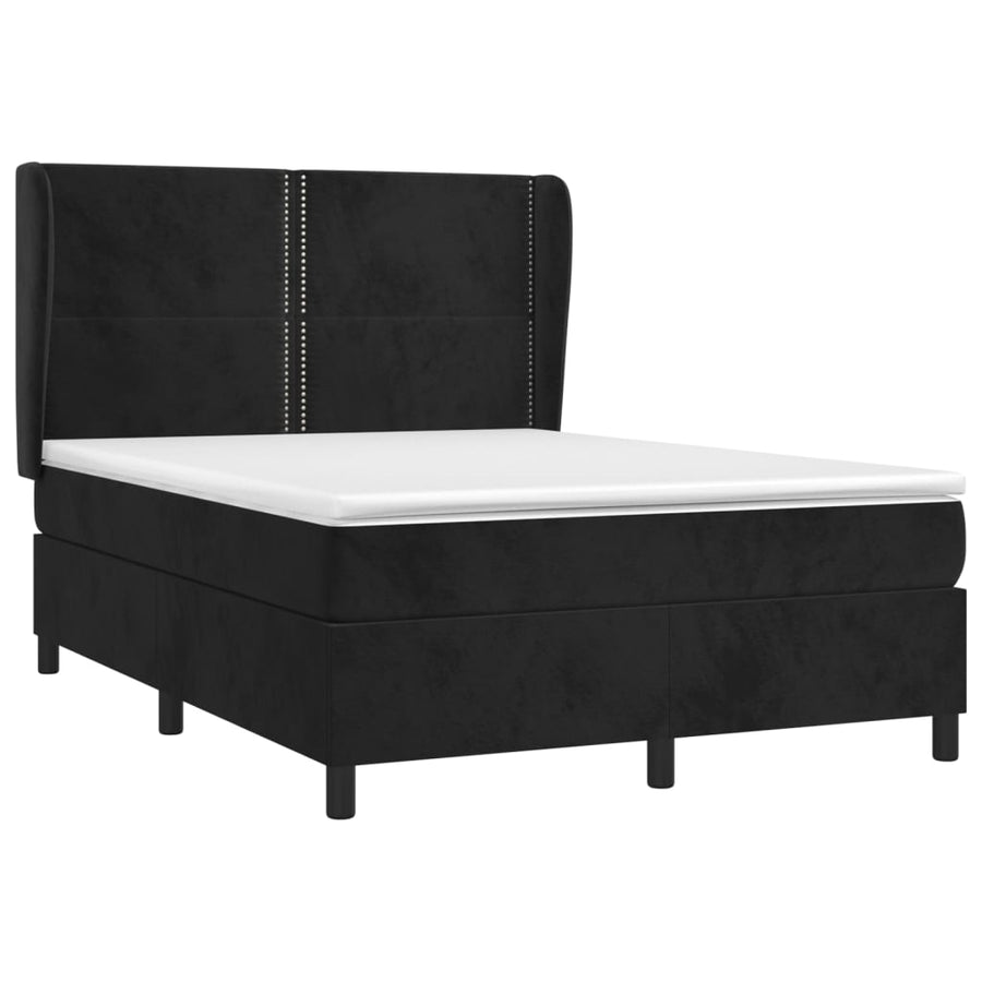 Boxspring Met Matras Fluweel Zwart 140 x 200 cm Effen met spijkers