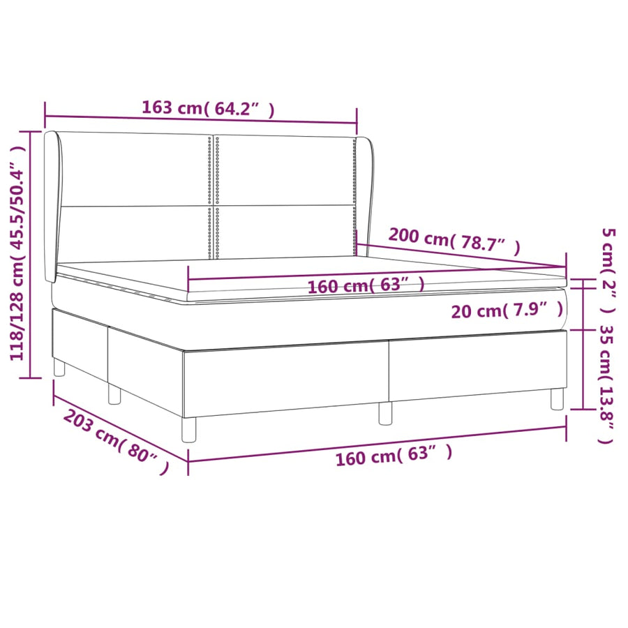 Boxspring Met Matras Fluweel Donkergrijs 160 x 200 cm Effen met spijkers