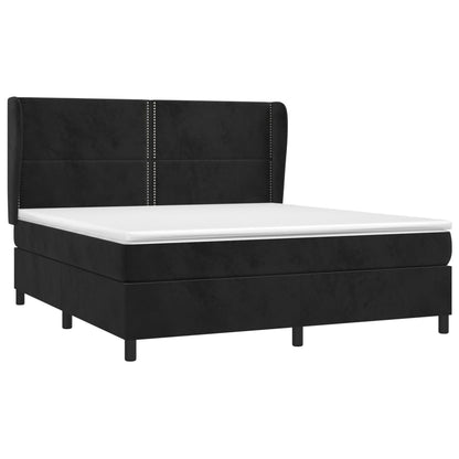 Boxspring Met Matras Fluweel Zwart 160 x 200 cm Effen met spijkers