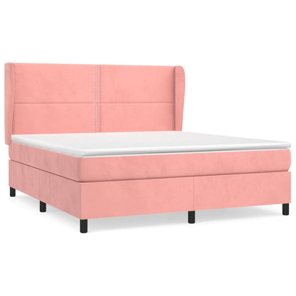 Boxspring Met Matras Fluweel Roze 160 x 200 cm Effen met spijkers
