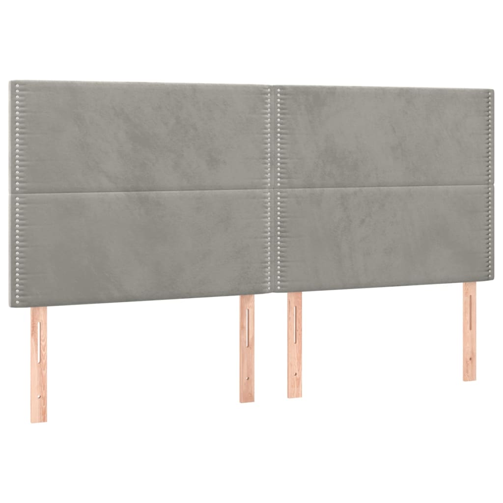 Boxspring Met Matras Fluweel Lichtgrijs 200 x 200 cm Effen met spijkers