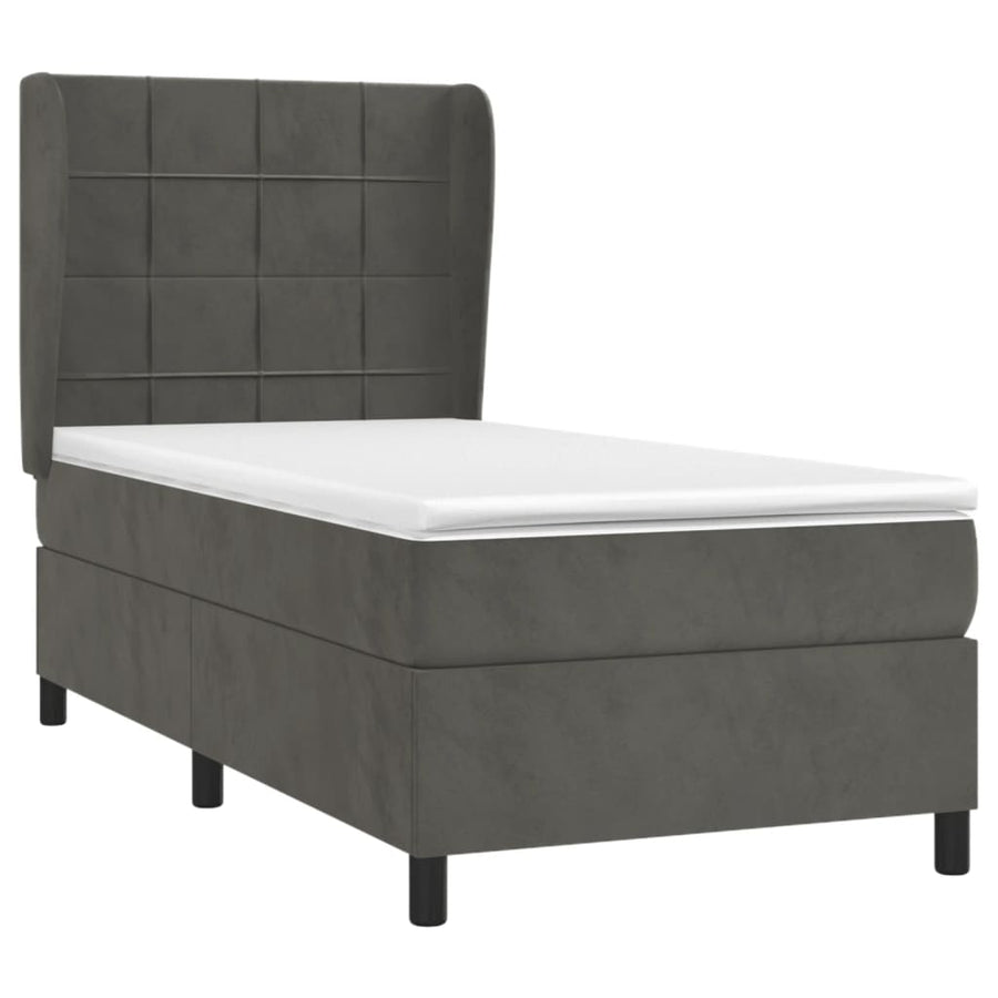 Boxspring Met Matras Fluweel Donkergrijs 80 x 200 cm Blok met vierkanten