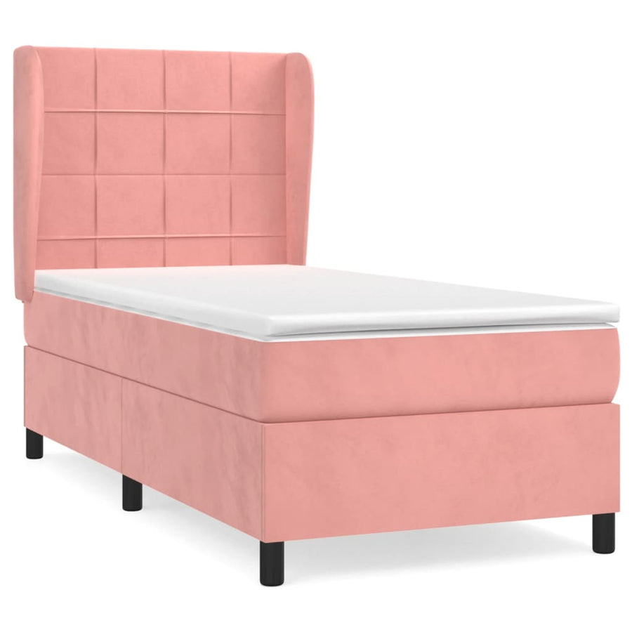 Boxspring Met Matras Fluweel Roze 80 x 200 cm Blok met vierkanten