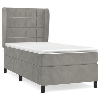 Boxspring Met Matras Fluweel Lichtgrijs 90 x 190 cm Blok met vierkanten