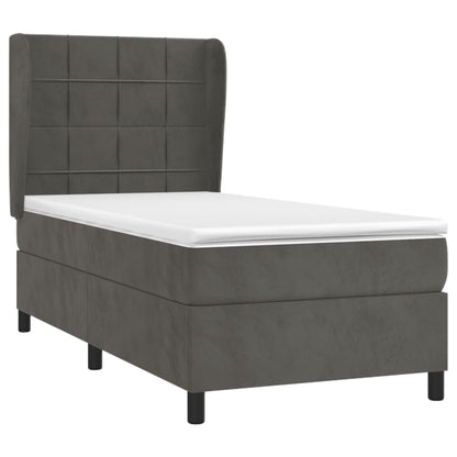 Boxspring Met Matras Fluweel Donkergrijs 90 x 190 cm Blok met vierkanten