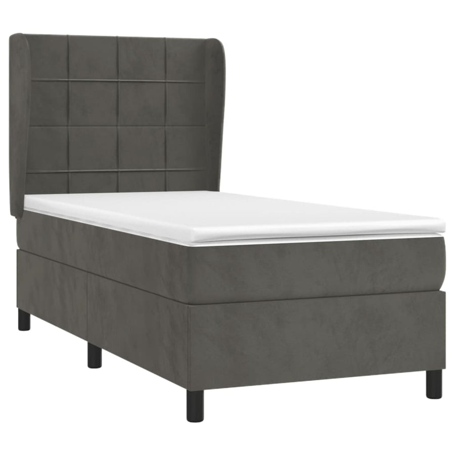 Boxspring Met Matras Fluweel Donkergrijs 90 x 190 cm Blok met vierkanten