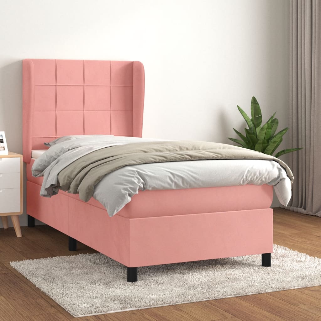 Boxspring Met Matras Fluweel Roze 90 x 190 cm Blok met vierkanten