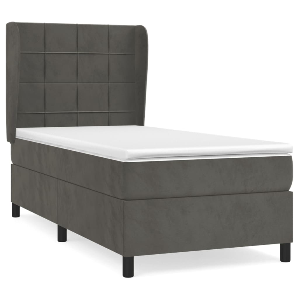 Boxspring Met Matras Fluweel Donkergrijs 90 x 200 cm Blok met vierkanten