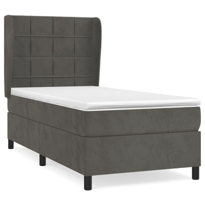 Boxspring Met Matras Fluweel Donkergrijs 90 x 200 cm Blok met vierkanten