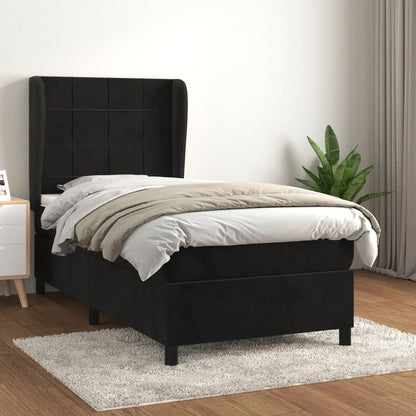 Boxspring Met Matras Fluweel Zwart 90 x 200 cm Blok met vierkanten
