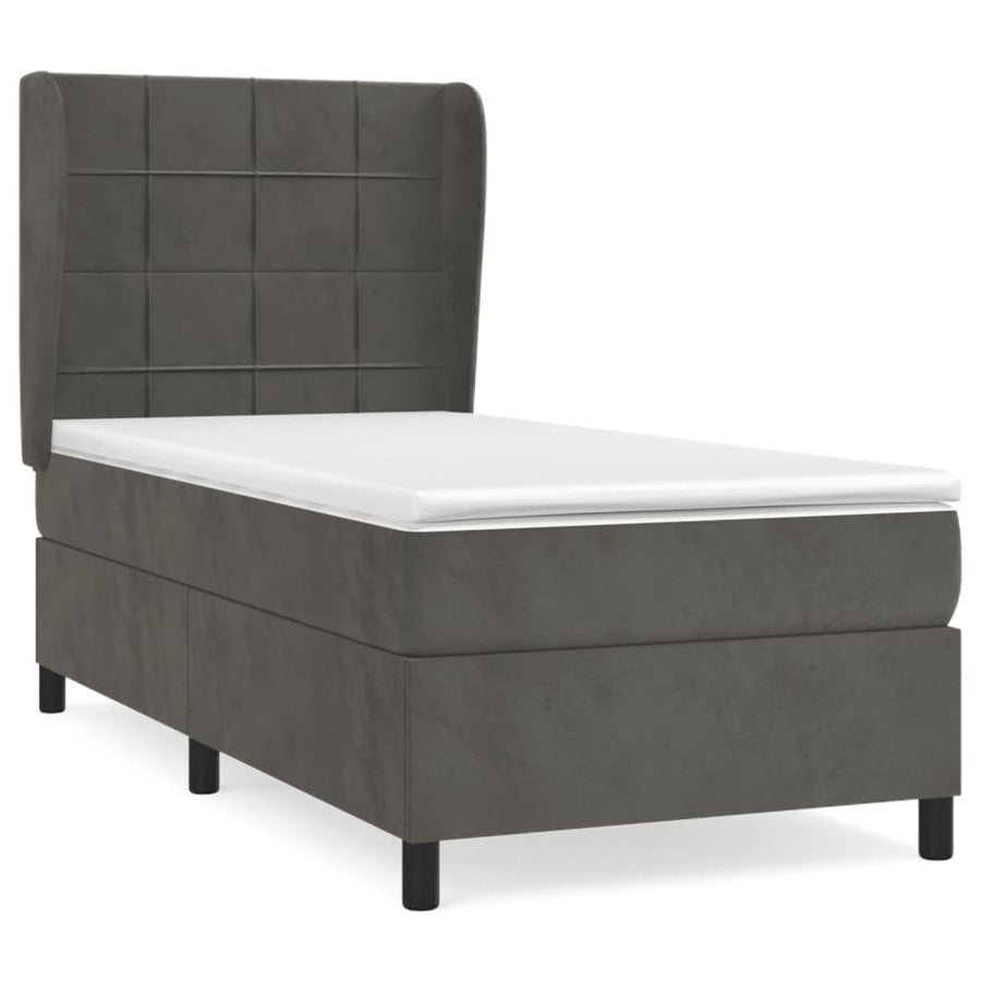 Boxspring Met Matras Fluweel Donkergrijs 100 x 200 cm Blok met vierkanten