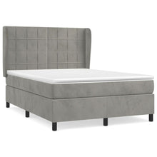 Boxspring Met Matras Fluweel Lichtgrijs 140 x 190 cm Blok met vierkanten
