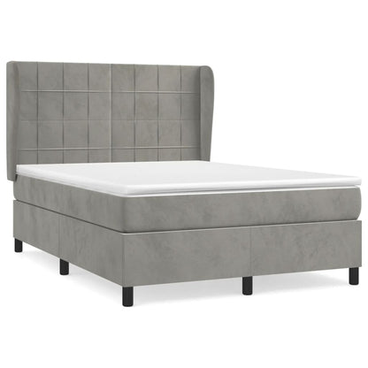 Boxspring Met Matras Fluweel Lichtgrijs 140 x 190 cm Blok met vierkanten