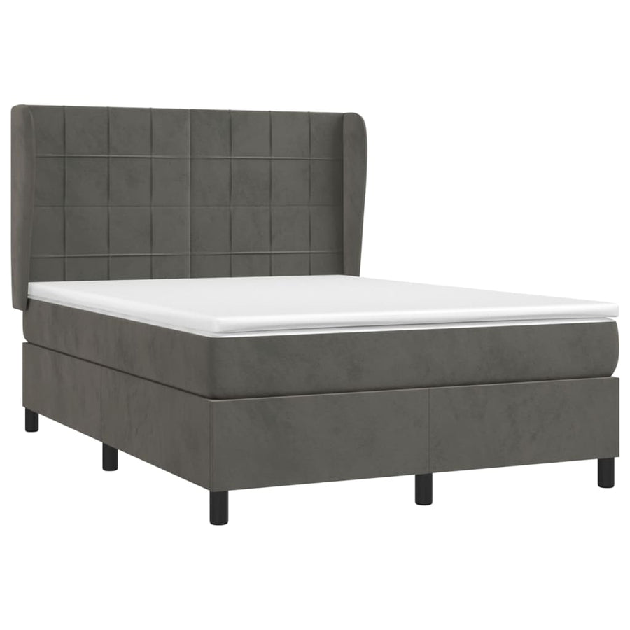 Boxspring Met Matras Fluweel Donkergrijs 140 x 190 cm Blok met vierkanten