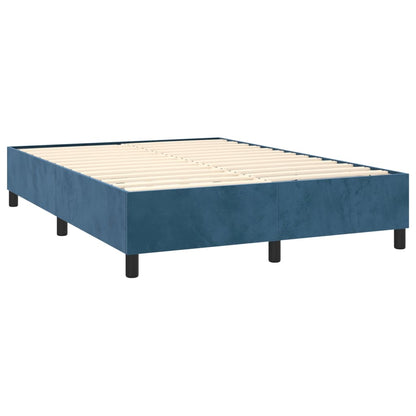 Boxspring Met Matras Fluweel Donkerblauw 140 x 190 cm Blok met vierkanten