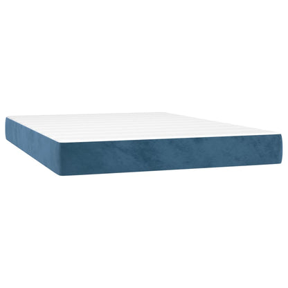 Boxspring Met Matras Fluweel Donkerblauw 140 x 190 cm Blok met vierkanten