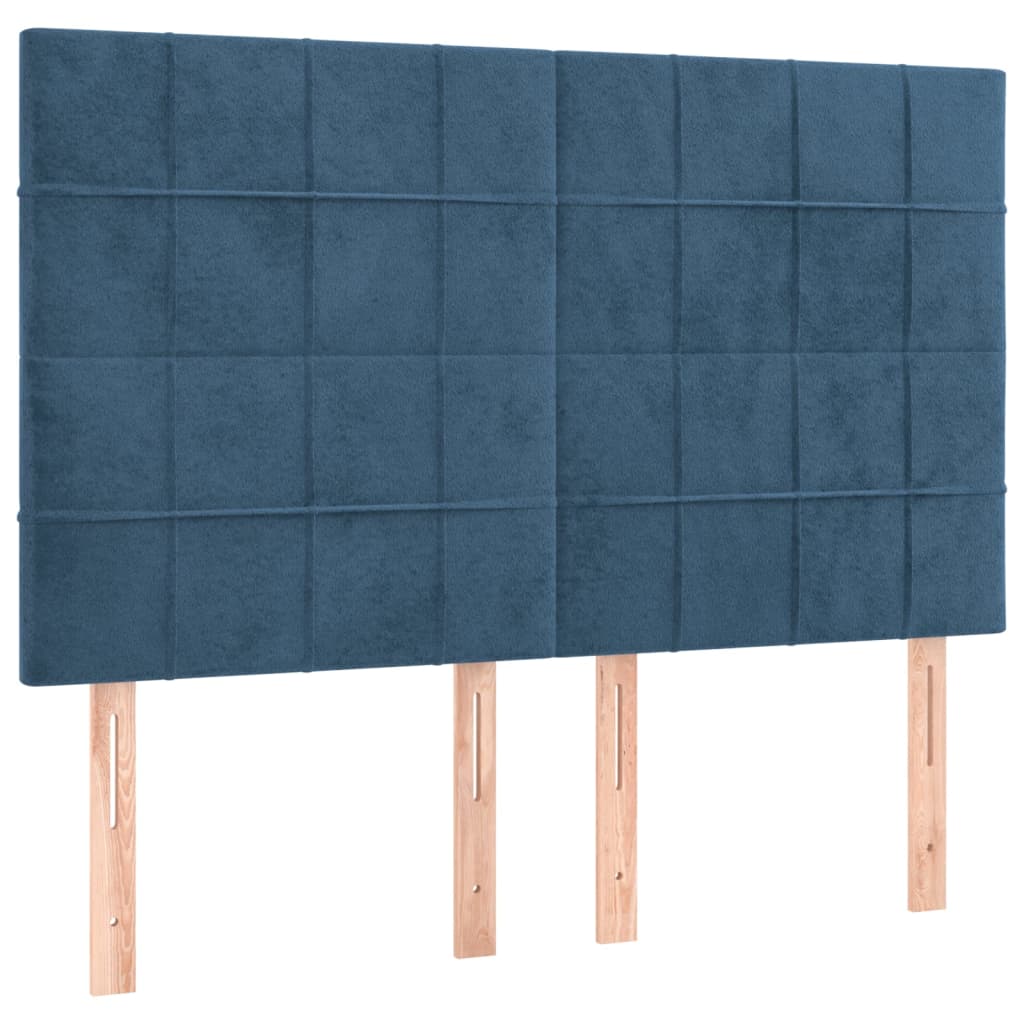 Boxspring Met Matras Fluweel Donkerblauw 140 x 190 cm Blok met vierkanten