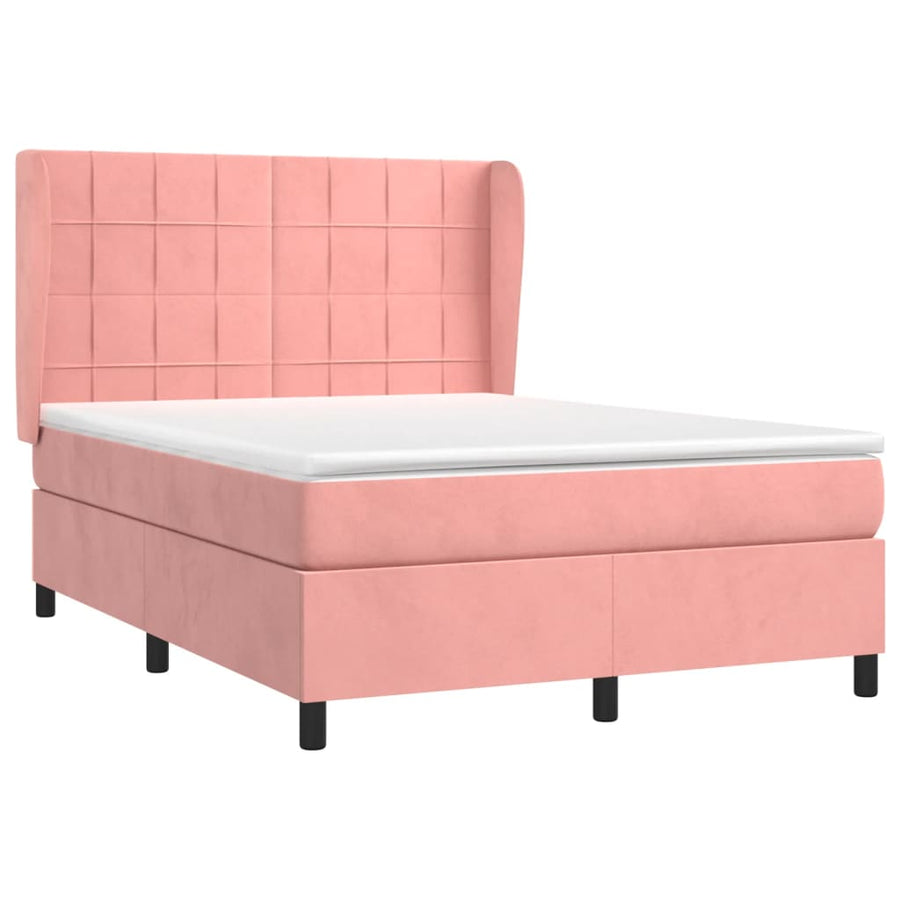 Boxspring Met Matras Fluweel Roze 140 x 190 cm Blok met vierkanten