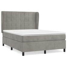 Boxspring Met Matras Fluweel Lichtgrijs 140 x 200 cm Blok met vierkanten