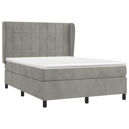 Boxspring Met Matras Fluweel Lichtgrijs 140 x 200 cm Blok met vierkanten