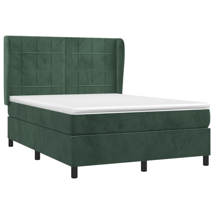 Boxspring met matras fluweel donkergroen 140x200 cm