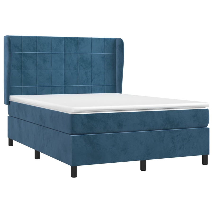 Boxspring Met Matras Fluweel Donkerblauw 140 x 200 cm Blok met vierkanten