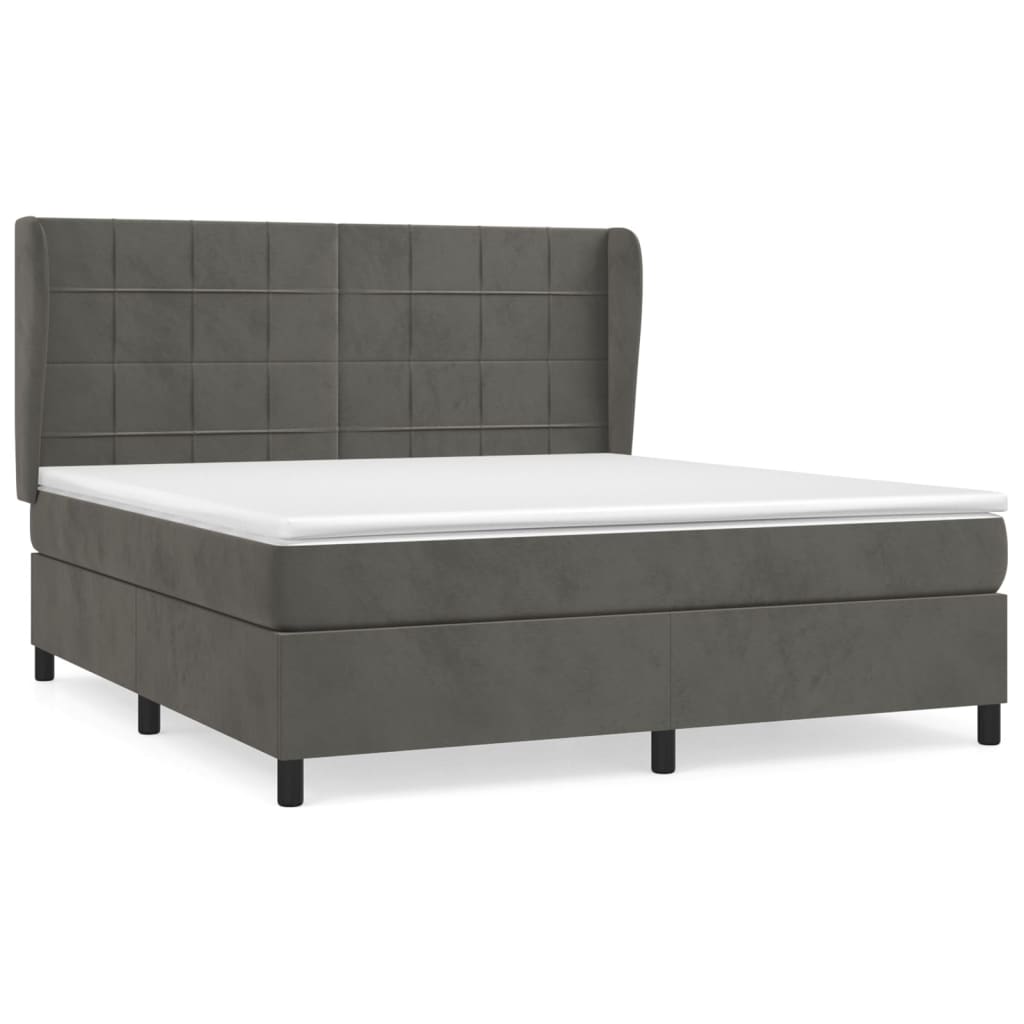 Boxspring Met Matras Fluweel Donkergrijs 160 x 200 cm Blok met vierkanten
