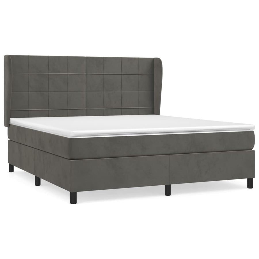 Boxspring Met Matras Fluweel Donkergrijs 160 x 200 cm Blok met vierkanten