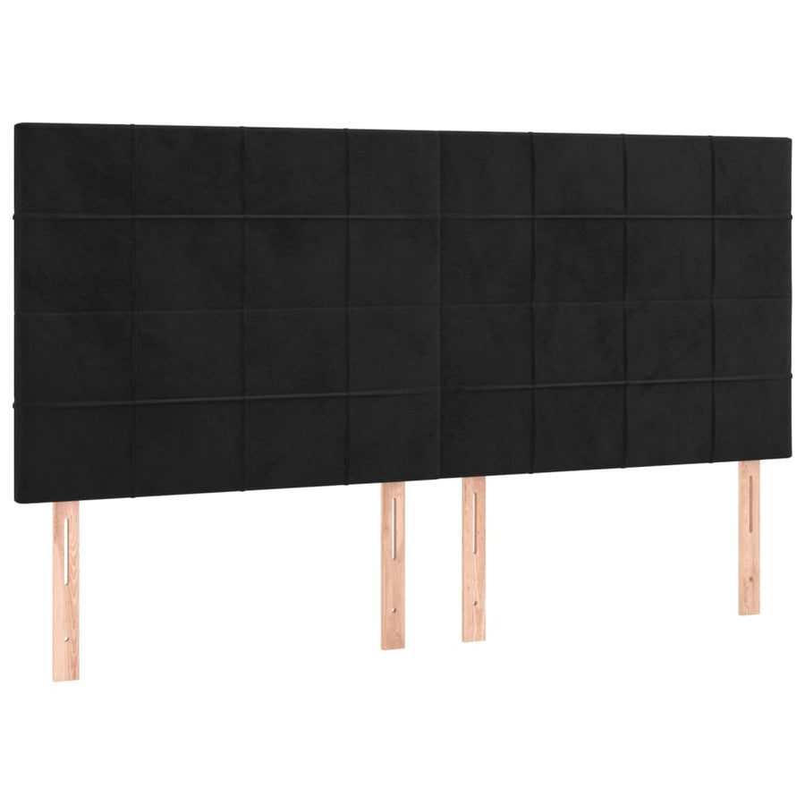Boxspring Met Matras Fluweel Zwart 160 x 200 cm Blok met vierkanten