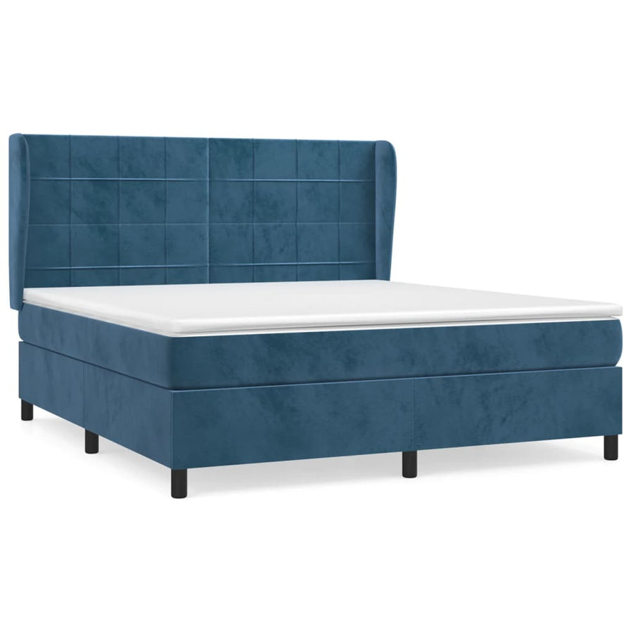 Boxspring Met Matras Fluweel Donkerblauw 160 x 200 cm Blok met vierkanten