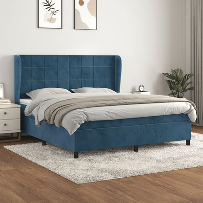 Boxspring Met Matras Fluweel Donkerblauw 160 x 200 cm Blok met vierkanten