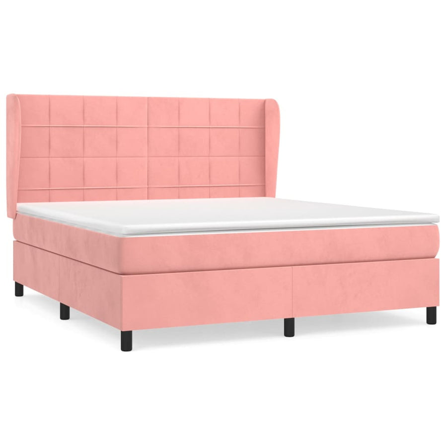 Boxspring Met Matras Fluweel Roze 160 x 200 cm Blok met vierkanten