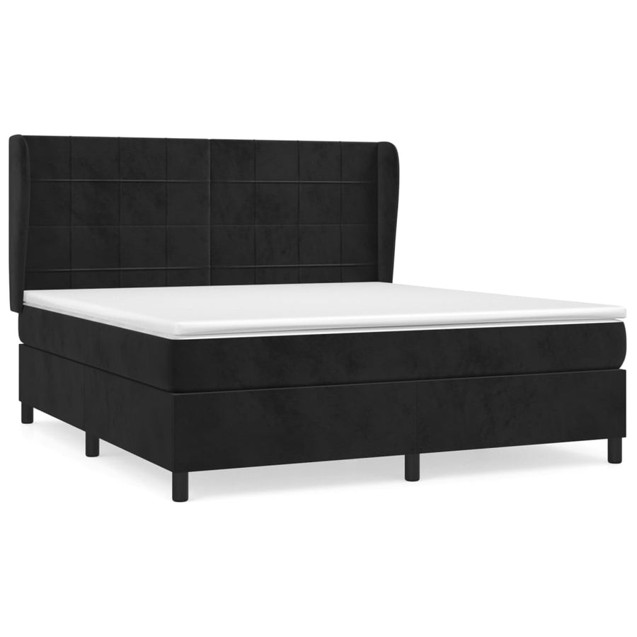 Boxspring Met Matras Fluweel Zwart 180 x 200 cm Blok met vierkanten