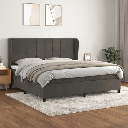 Boxspring Met Matras Fluweel Donkergrijs 200 x 200 cm Blok met vierkanten