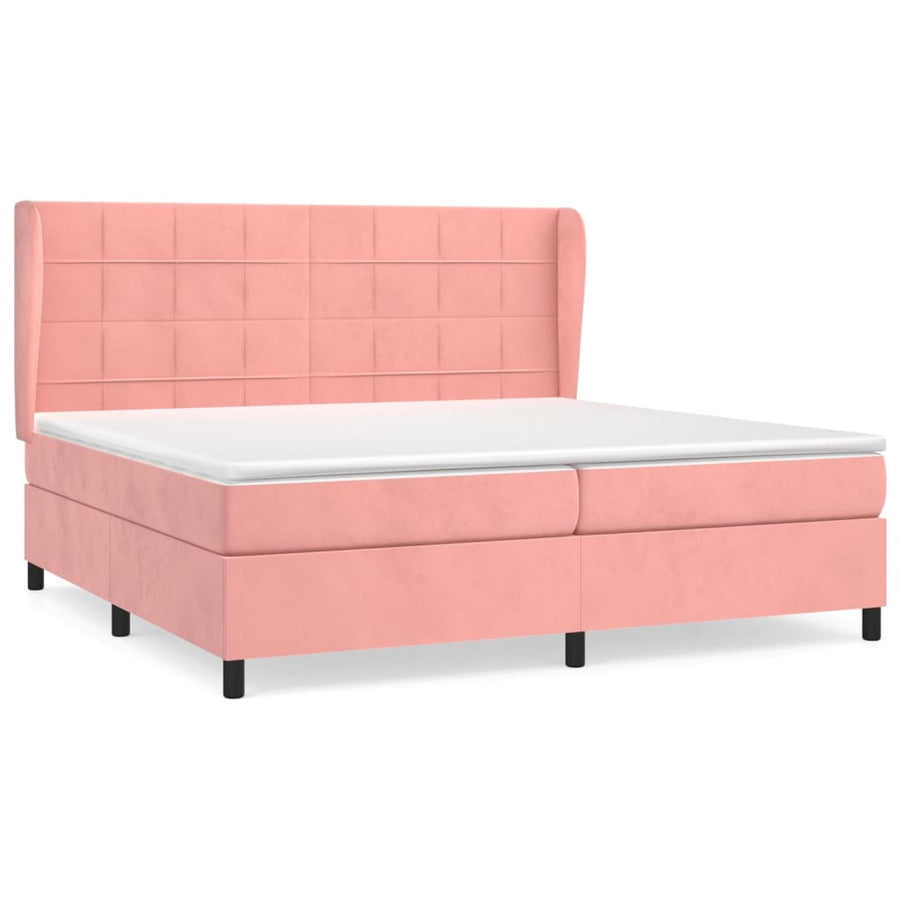 Boxspring Met Matras Fluweel Roze 200 x 200 cm Blok met vierkanten