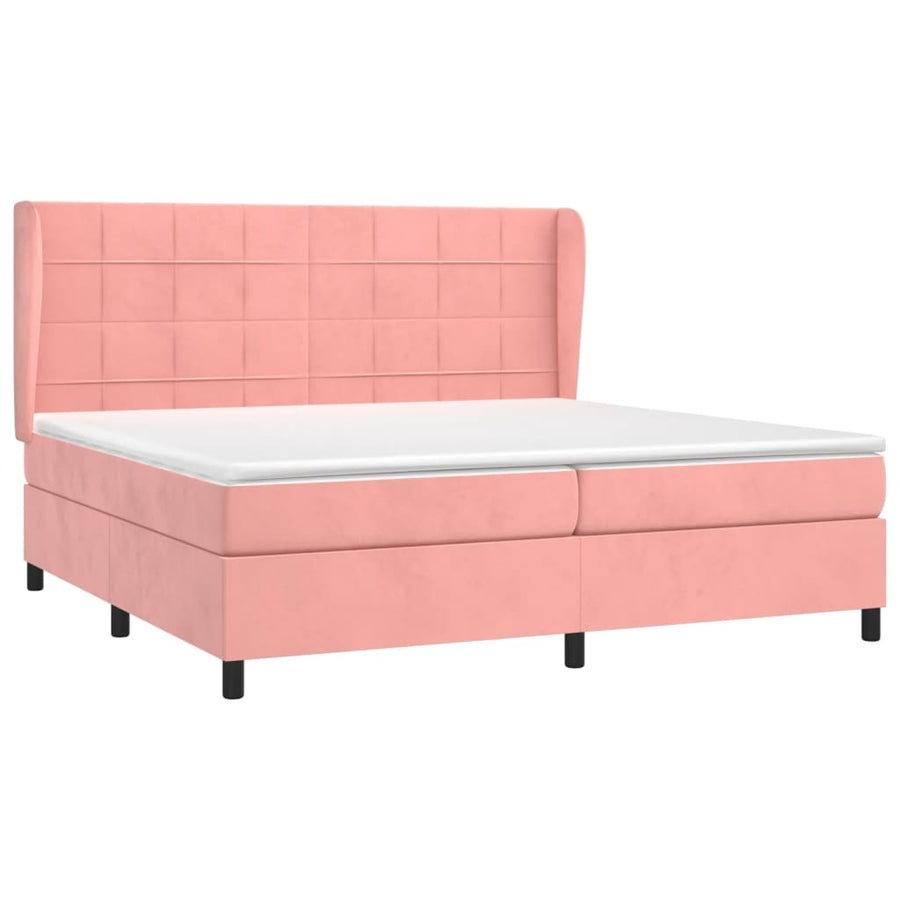 Boxspring Met Matras Fluweel Roze 200 x 200 cm Blok met vierkanten