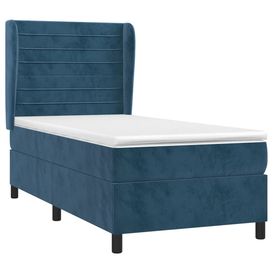 Boxspring Met Matras Fluweel Donkerblauw 80 x 200 cm Horizontale strepen