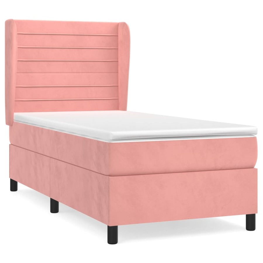Boxspring Met Matras Fluweel Roze 80 x 200 cm Horizontale strepen