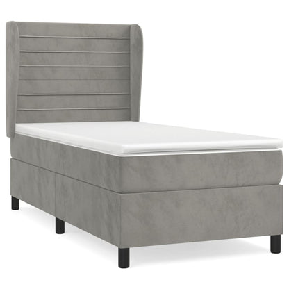 Boxspring Met Matras Fluweel Lichtgrijs 90 x 190 cm Horizontale strepen