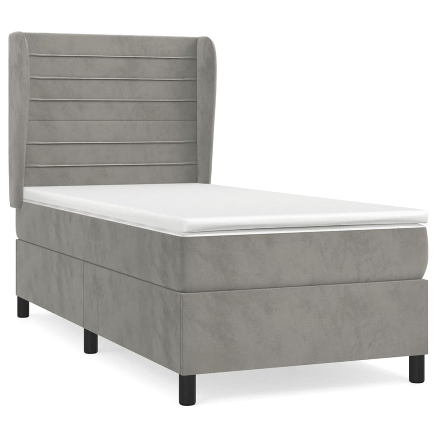 Boxspring Met Matras Fluweel Lichtgrijs 90 x 190 cm Horizontale strepen