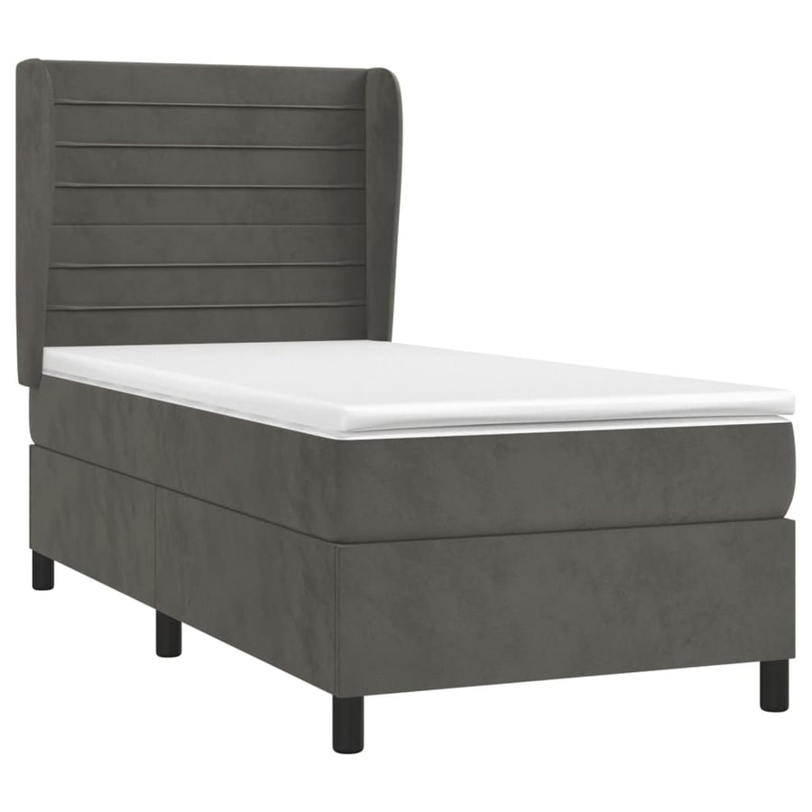 Boxspring Met Matras Fluweel Donkergrijs 90 x 190 cm Horizontale strepen