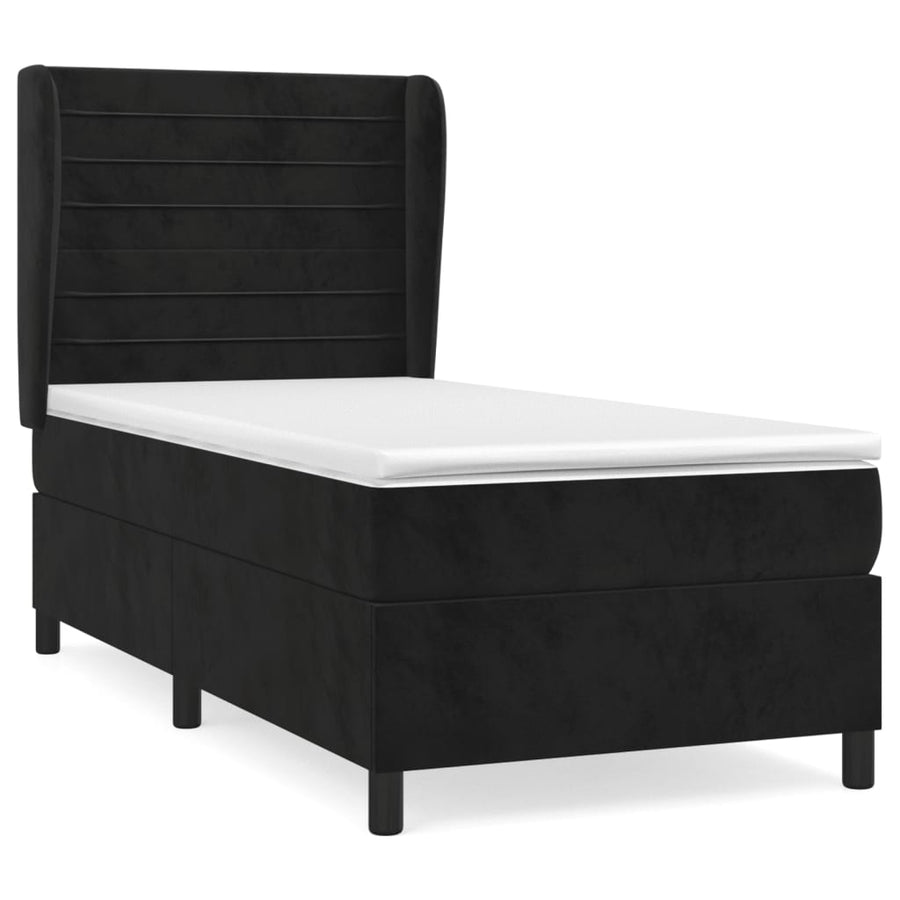 Boxspring Met Matras Fluweel Zwart 90 x 190 cm Horizontale strepen
