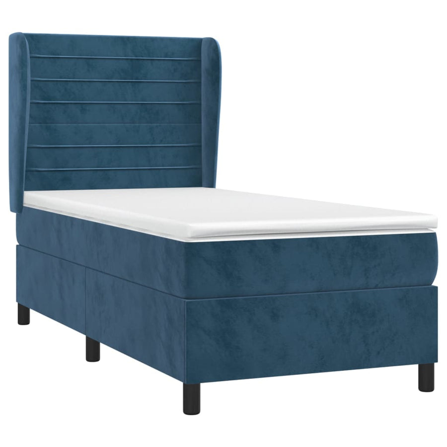 Boxspring Met Matras Fluweel Donkerblauw 90 x 190 cm Horizontale strepen