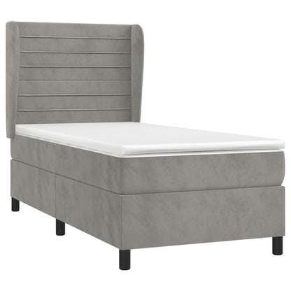 Boxspring Met Matras Fluweel Lichtgrijs 90 x 200 cm Horizontale strepen