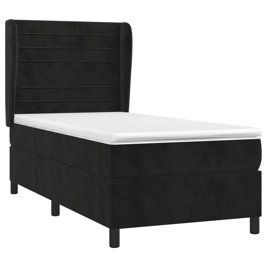 Boxspring Met Matras Fluweel Zwart 90 x 200 cm Horizontale strepen
